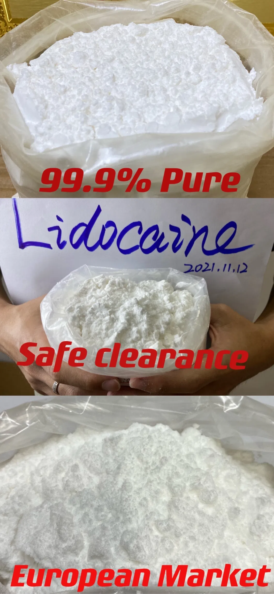 Europe, Brasil, USA, Australia...., 99.9% Pure Lidocaina/Lidocain/Lido HCl Powder Chemical Pharmaceutical Raw Material Safe Clearence Lidocaine